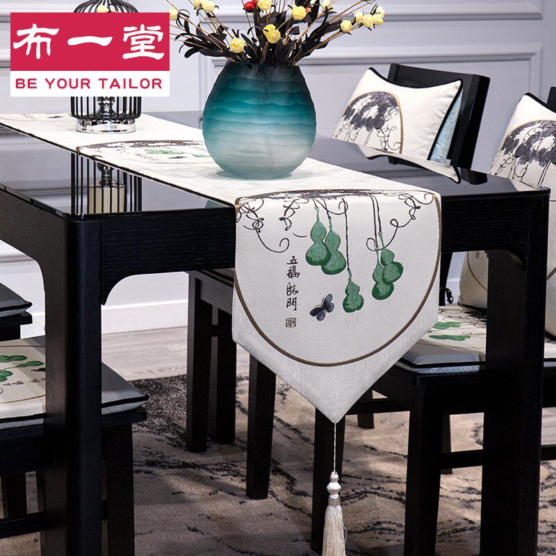 现代中式简约桌旗布艺茶几旗1209F中国风新中式床尾巾家用餐桌旗