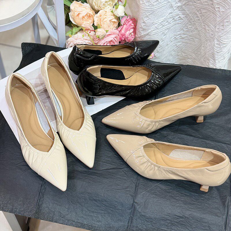 舒适~巨好穿~欧货真皮简约细跟尖头浅口单鞋通勤百搭不累脚高跟鞋