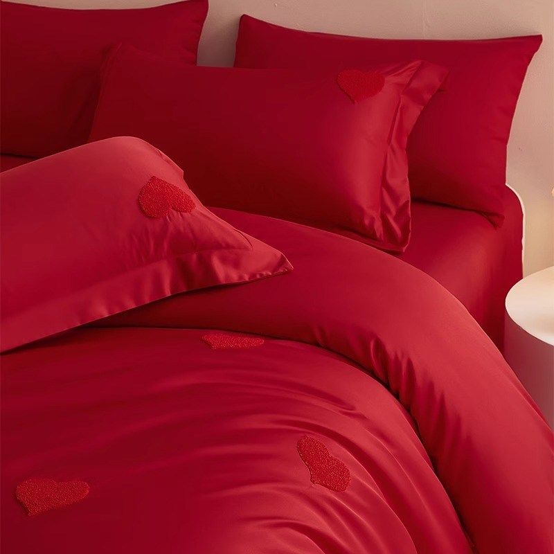 中式提花婚庆四件套红色结婚被套床单新婚礼床V上用品婚房陪嫁
