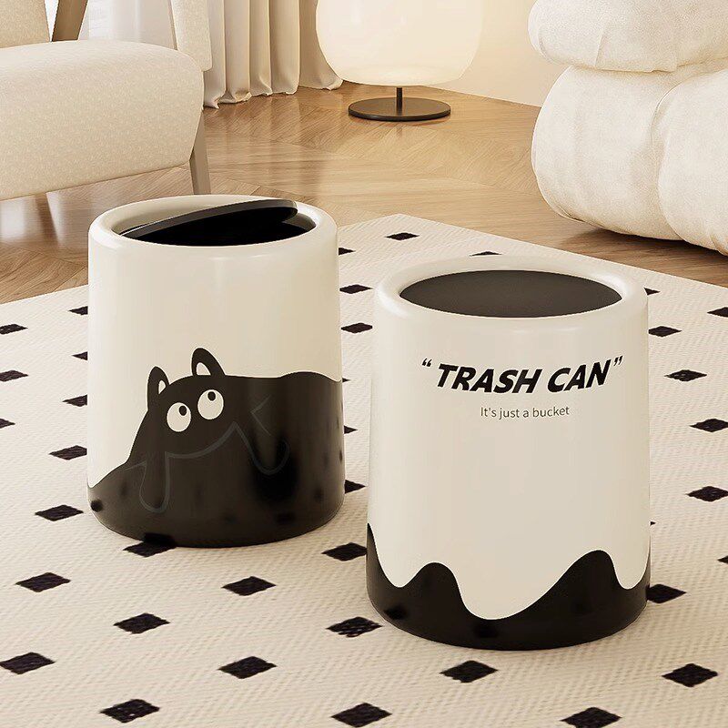 奶油风垃圾桶家用轻奢高档客厅卧室高颜值现代简约大容量带盖纸篓
