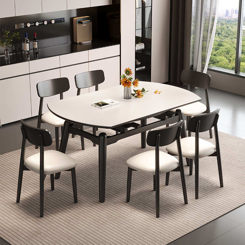 香丽华庭北欧实木岩板餐桌椅组合可伸缩方圆两用家用小户型商务风,住宅家具,岩板餐桌,淘宝优惠券,粉丝福利购,淘宝优惠卷