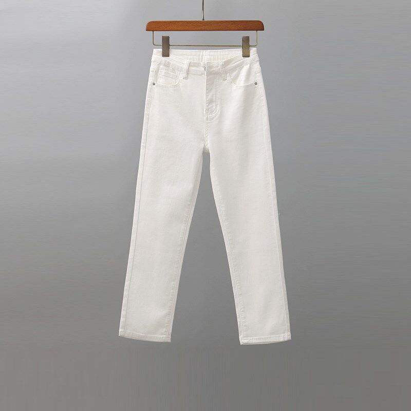 白色窄版直筒九分裤女士高腰显瘦夏季薄款修身烟管裤休闲牛仔裤子