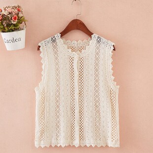 薄马甲女款外穿夏季无袖上衣短款蕾丝坎肩开衫女式镂空外搭小背心