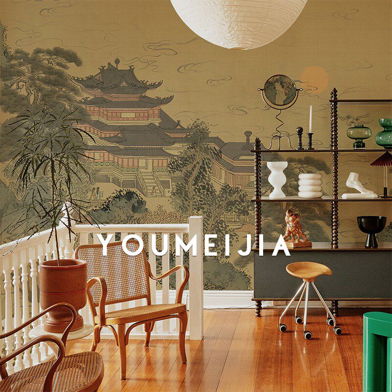 墙布定制复古阁楼意境壁纸新中式客厅电视背景墙壁画卧室餐厅墙纸