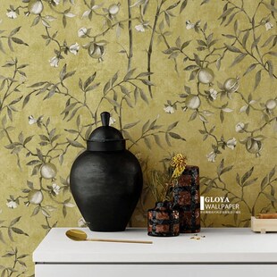 卧室电视背景墙纸壁纸 新中式 中古风极繁风壁画 石榴树美式 现货