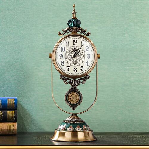 欧式座钟家用客厅时钟复古钟表轻奢摆件机械桌面台式摆钟美式台钟