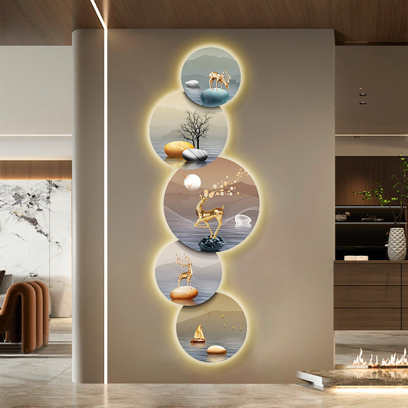 高档入户玄关装饰画现代简约发光壁画寓意好led灯画走廊过道挂画
