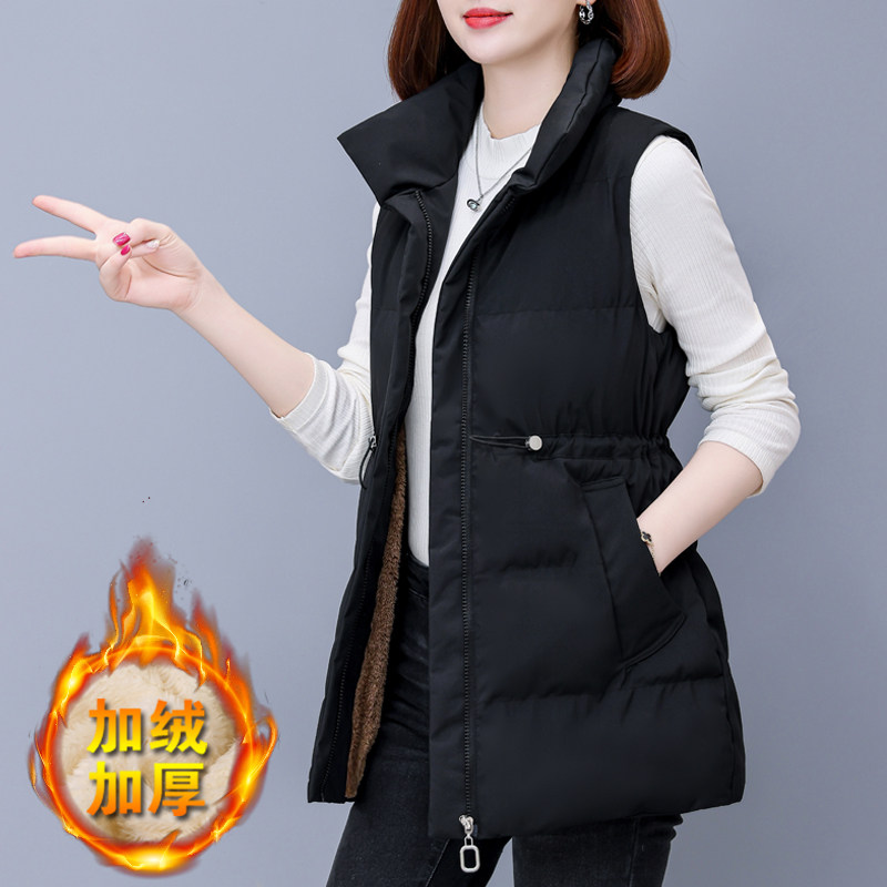 羽绒棉马甲女中长款秋冬2024新款妈妈装时尚百搭收腰立领马夹外套