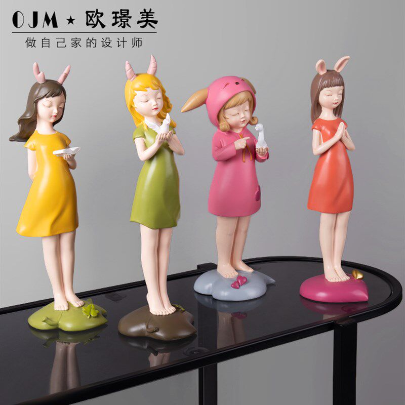 少女心摆件看书女孩现代简约创意家居饰品客厅卧室书柜儿童房装饰