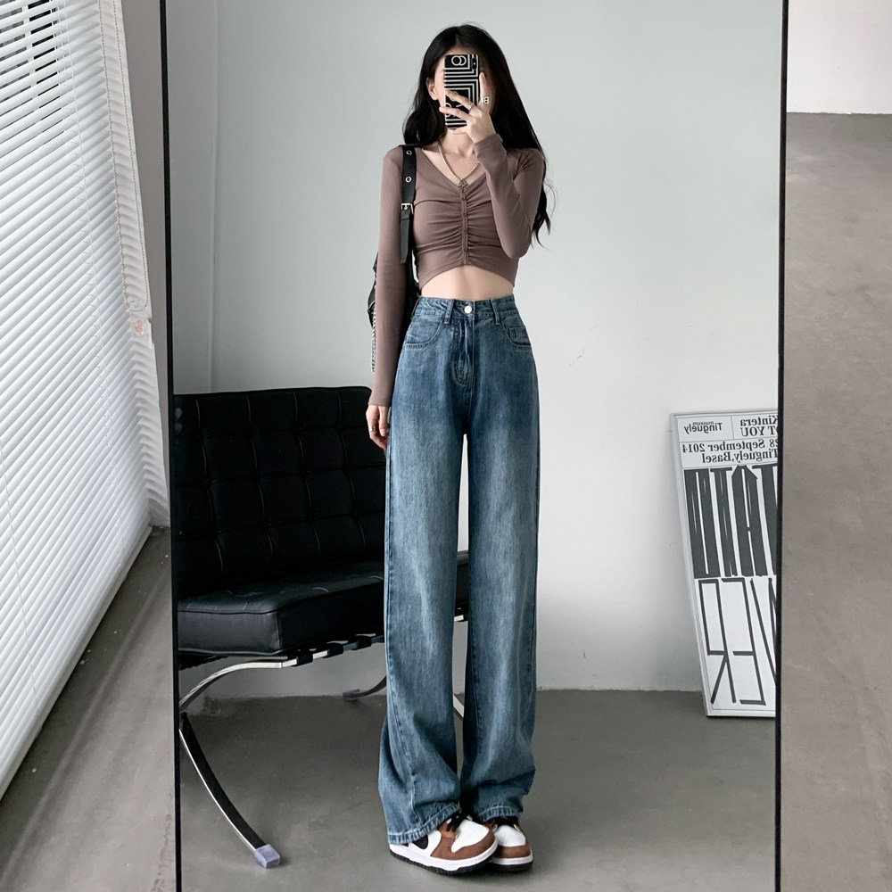 女士牛仔裤女2025新款春秋款高腰垂感梨型身材阔腿宽松显瘦直筒裤