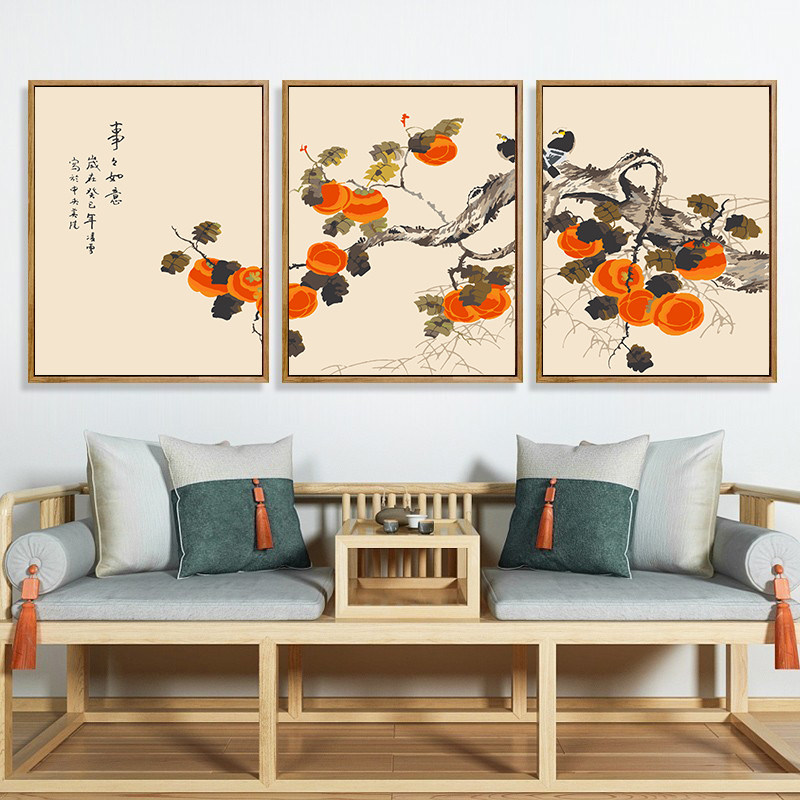 数字油画diy手工填色油彩画事事如意新中式三联画国画客厅装饰画
