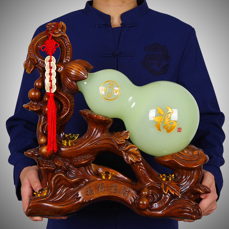 玉葫芦摆件福禄招财风水家居饰品博古架酒柜玄关工艺乔迁新居礼品