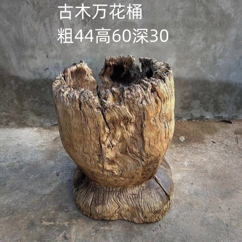 风化木老木桶枯木摆件朽木摆件侘寂风装饰庭院种花木盆古旧木器