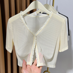 配裙子冰丝防晒罩衫 薄纱小披肩夏季 吊带裙外搭小坎肩上衣 开衫 短袖