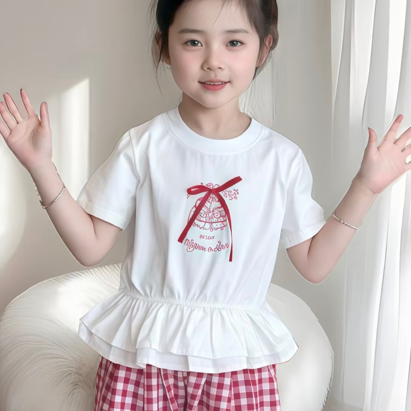 女童蝴蝶结蛋糕T恤韩版百搭甜美T恤