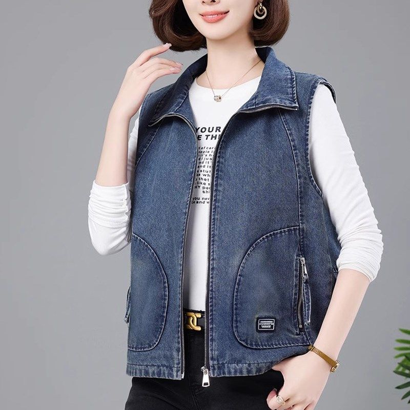 牛仔马甲女短款春秋外穿背心2024年新款洋气中年妈妈宽松休闲马夹