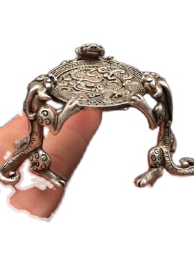 仿古做旧 纯铜白铜鎏银螭龙蜡台 铜器貔貅烛M台 盖置 铜器 小摆件