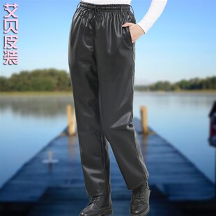 干活穿防油宽松加厚皮长裤 皮裤 女防水工作服松紧腰中老年春秋薄款