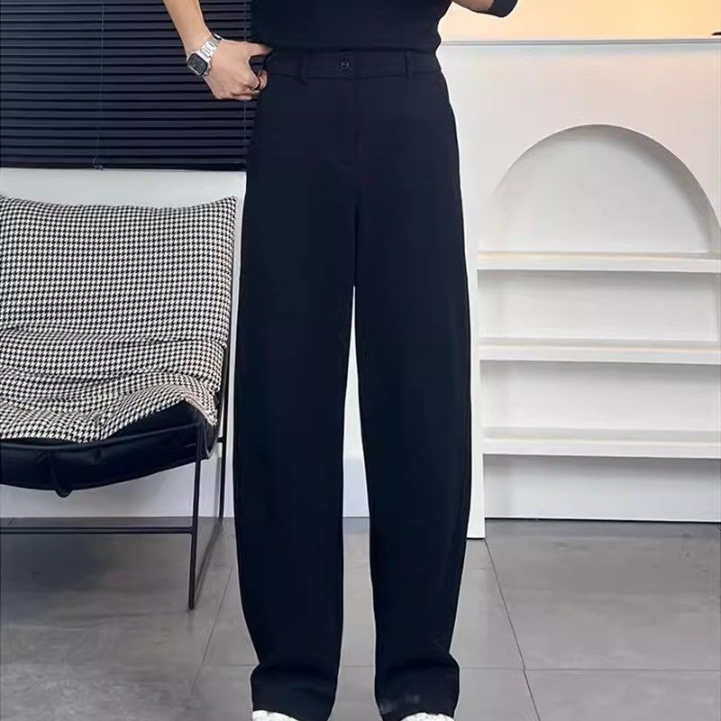 那不勒斯黑色直筒西裤垂坠感高级感宽松男士阔腿T裤春秋款休闲长