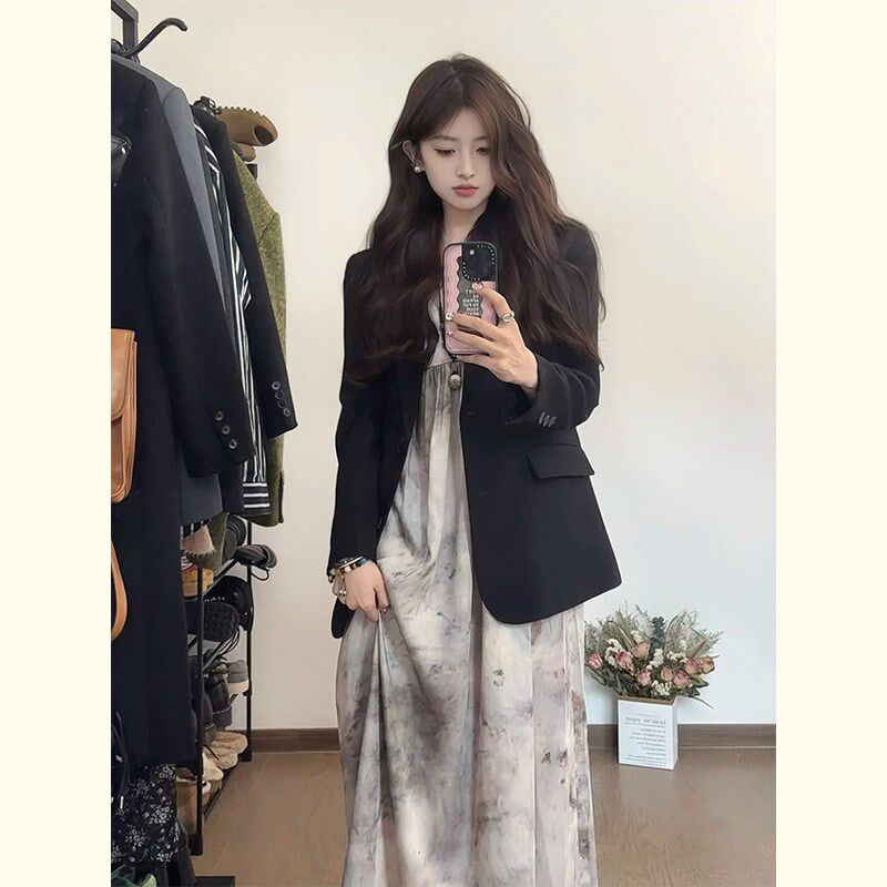 高级感黑色西装外套女2023春秋装新款韩版小个子宽松显瘦休闲西服