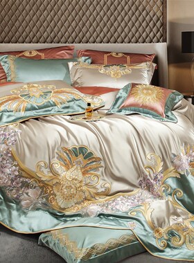 欧式床上b用品重磅刺绣四件套160支全棉奢华被套床上用品