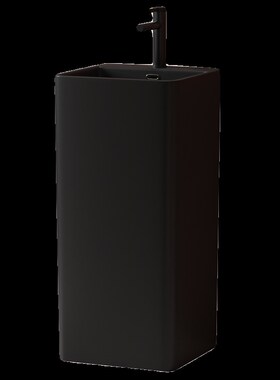 纯黑色哑b光立柱盆卫生间陶瓷落地式洗手盆工程款洗手台酒店立柱