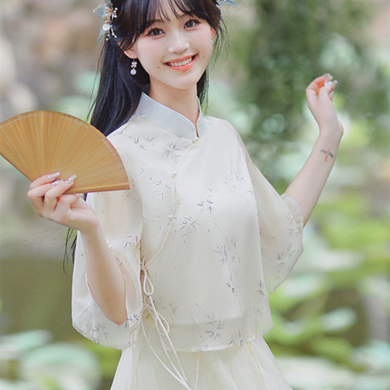 新中式民国风旗袍套装复古改良汉服年轻款少女养生茶艺师工作服装