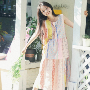 云南旅游民族风假两件条纹连衣裙女2025春夏度假风背心小个子长裙