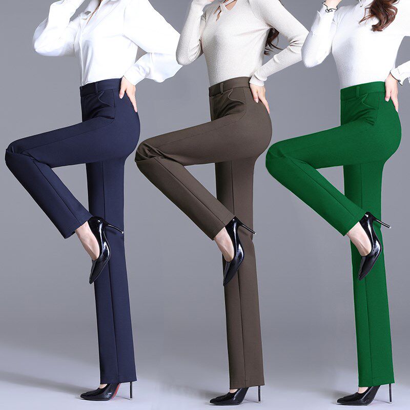 春秋装新款休闲裤高腰弹力直筒裤西装裤加长裤大码宽松女裤