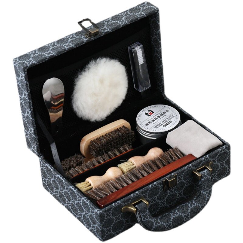 擦皮鞋工a具套装黑色无色鞋油鞋刷一体马鬃毛刷打鞋油用护理保养
