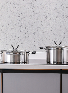 现代简约样板间厨房组合摆件不锈钢汤H锅黑色燃气炉板软装饰品道