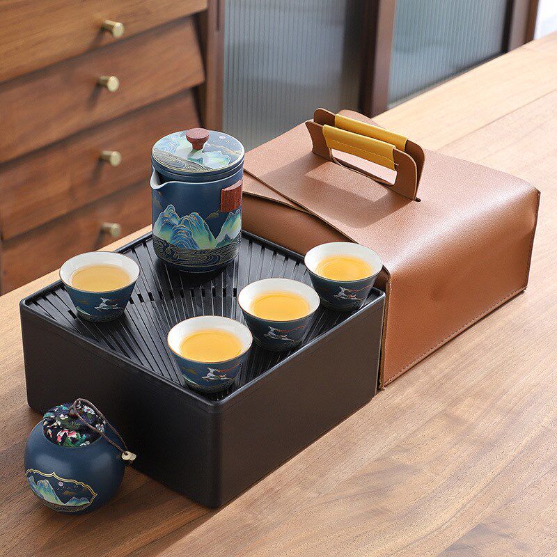 简约便携式一壶四杯带茶叶u罐旅行功夫茶具套装茶盘支持加印logo