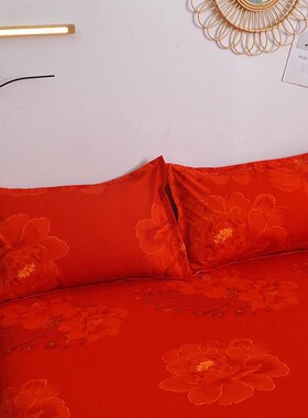 床单单件a婚庆大红色1.8米双人被单布单人床1.5m加厚1.2结婚床用