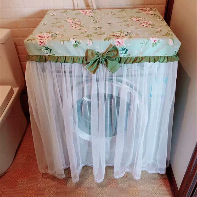 热卖棉麻布艺绿花滚筒洗衣机罩茶几餐桌布麻将机电视柜换鞋凳套
