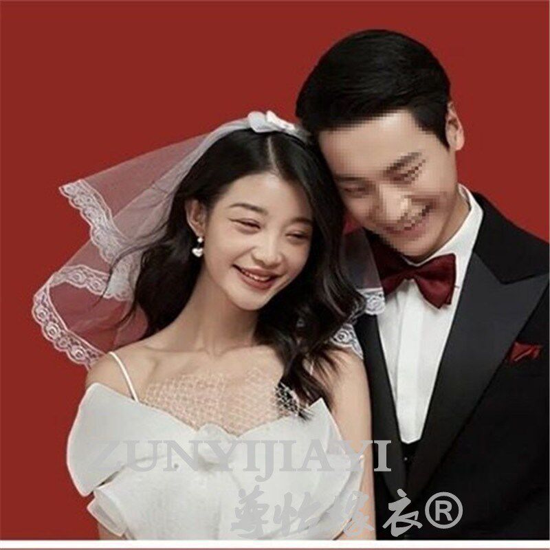 新款结婚领证头纱p拍照跟妆道具蕾丝短款新娘小头纱