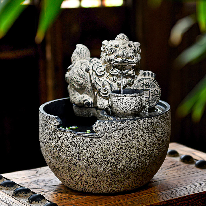 中式招财水景玄关流水生财茶桌摆件循环水貔M貅开业礼物办公室装