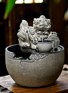 中式招财水景玄关流水生财茶桌摆件循环水貔M貅开业礼物办公室装