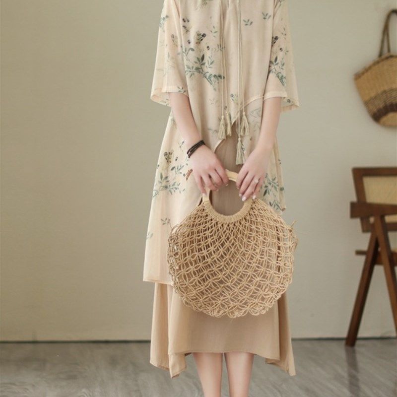 新中式改良旗袍连衣裙女春夏2024新款中年妈妈棉麻棉绸中国风裙子