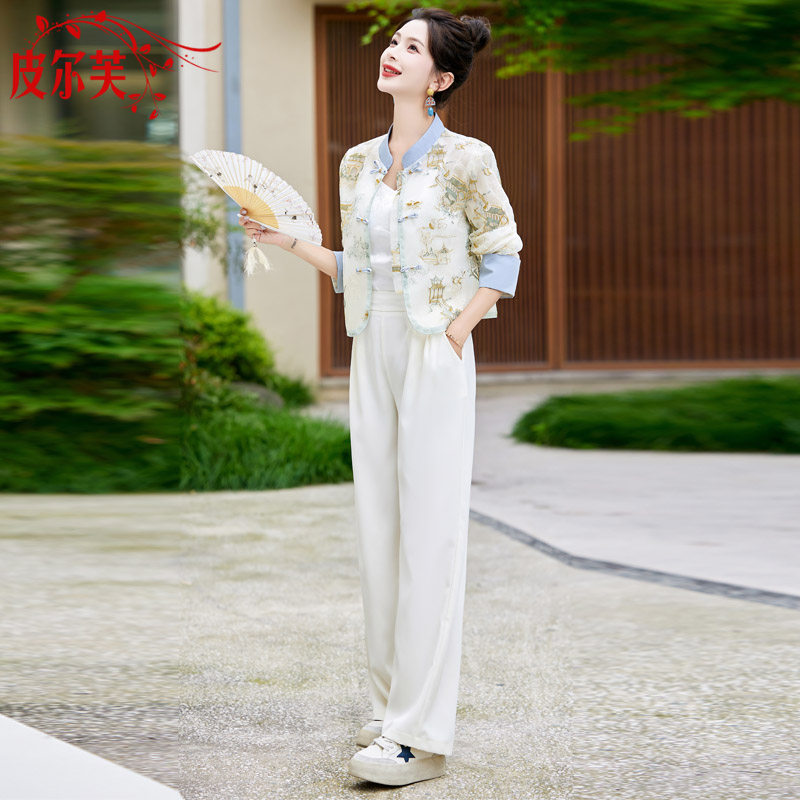 新中式国风穿搭一整套装女夏季新款时髦洋气防晒西装阔腿裤两件套