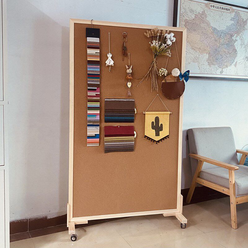 落地屏风软木板照片墙r立式移动支架愿景板公告栏灵感板展示板