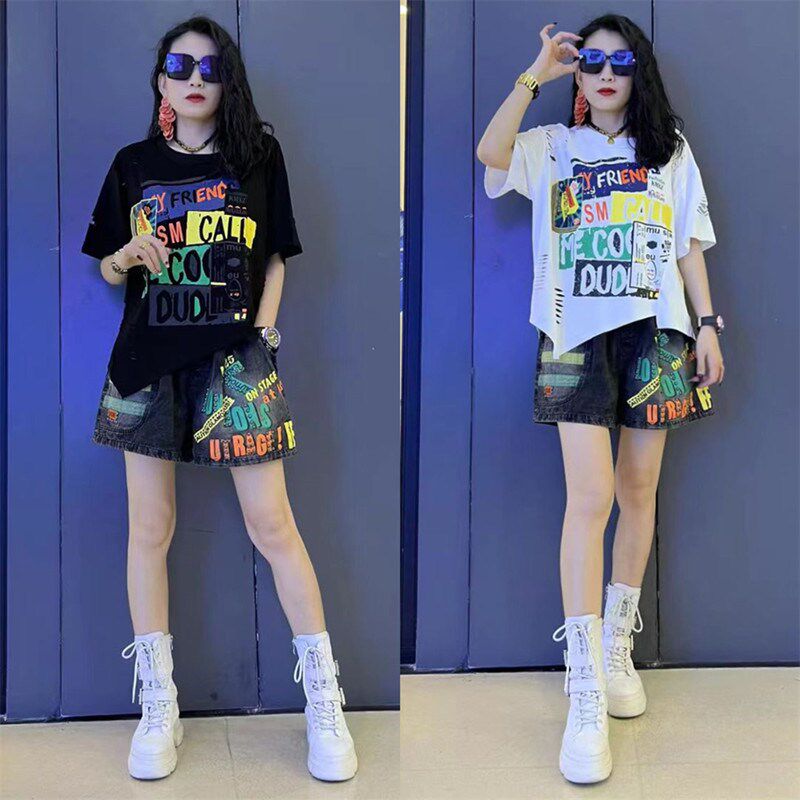 时尚运动套装女2025年夏季新款韩版短袖T恤宽松休闲短裤两件套潮