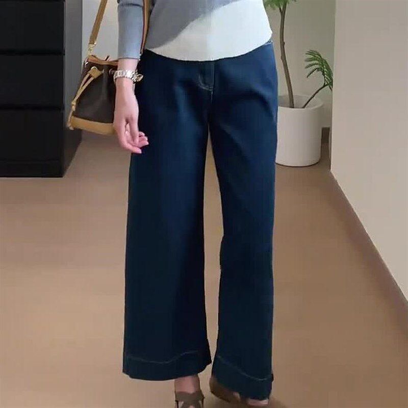 大码女装高腰直筒牛仔裤2024早秋新款梨形身材胖mm显瘦九分阔腿裤