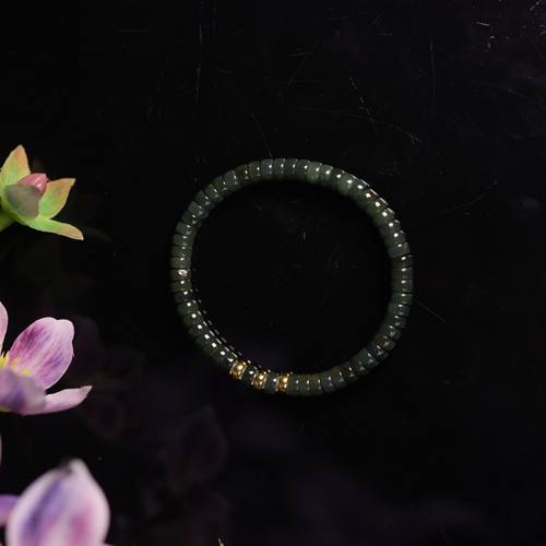 玉作和田玉 6mm简约黑青药片珠手串厚版 多样性发货