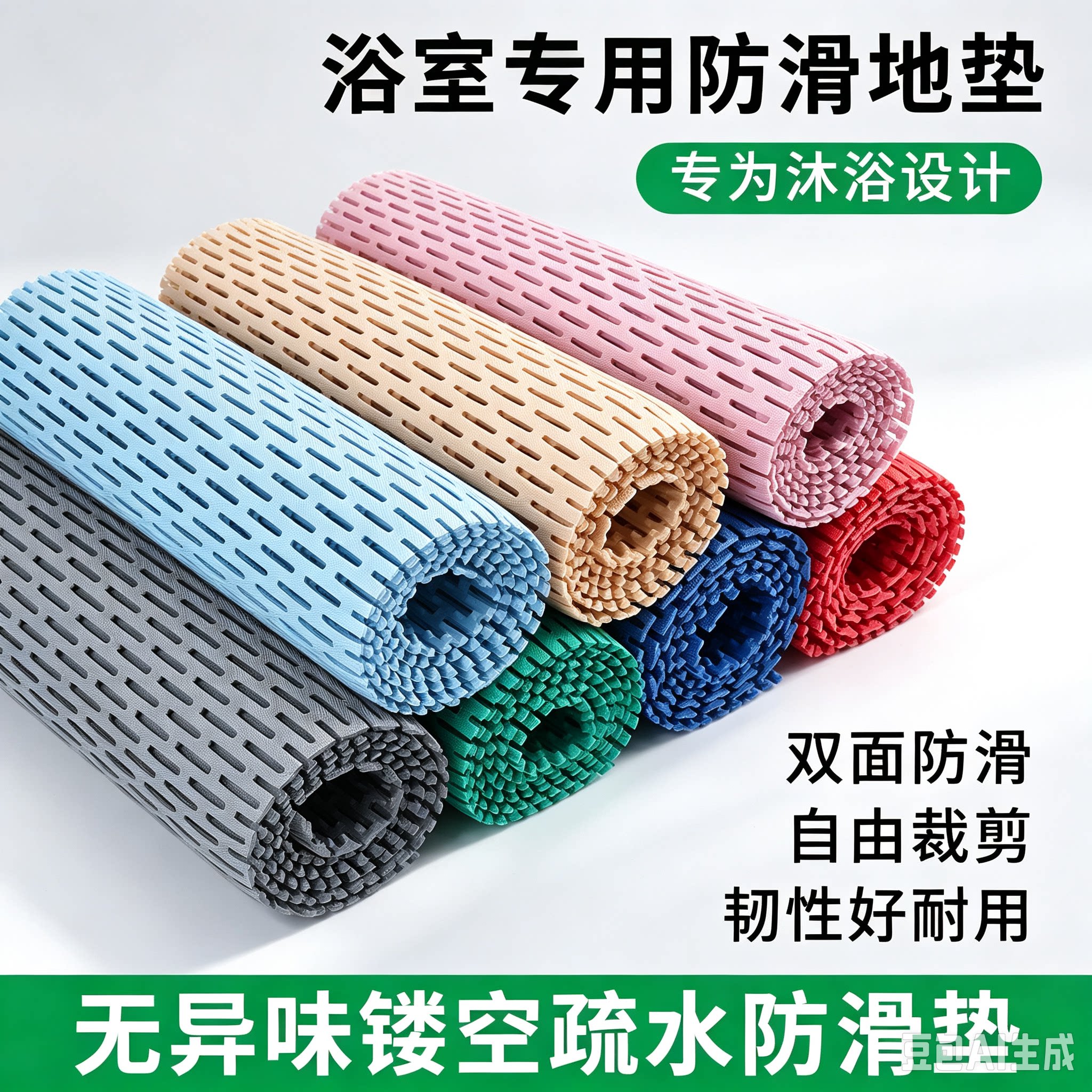 可裁剪 PVC镂空地垫卫生间淋浴房速干疏水防滑脚垫家用隔水防摔垫