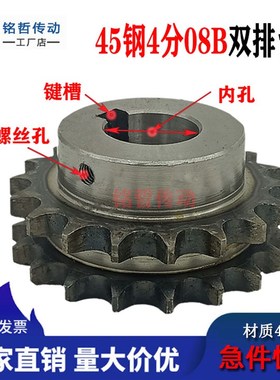 45钢链轮双排台轮4分08B成品孔链轮101215182025非标定做链轮齿轮
