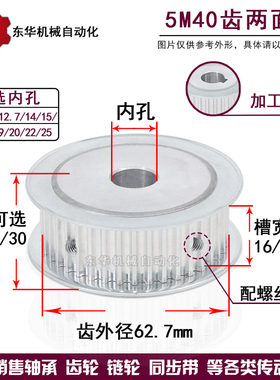 带键槽5M40齿同步轮带轮两面平内孔8-25齿外径62.7传动轮皮带轮