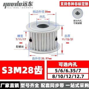 17孔5 无台S3M28齿同步轮皮带轮AF 槽宽7 12齿外径25.97 28S3M