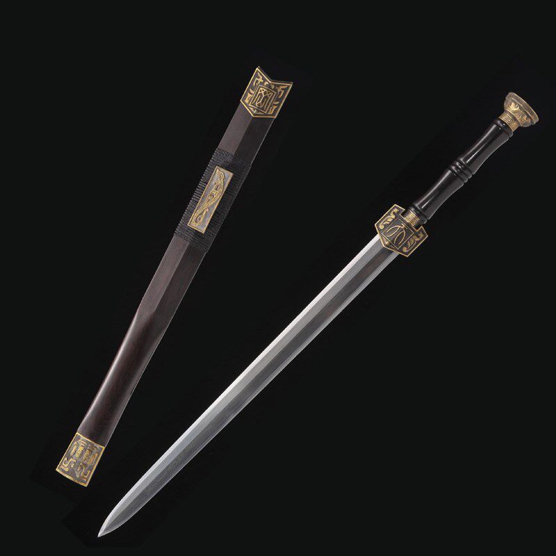 龙泉君魄刀剑传统宝剑纯铜天罡八面汉剑花纹钢黑檀木20寸未开刃
