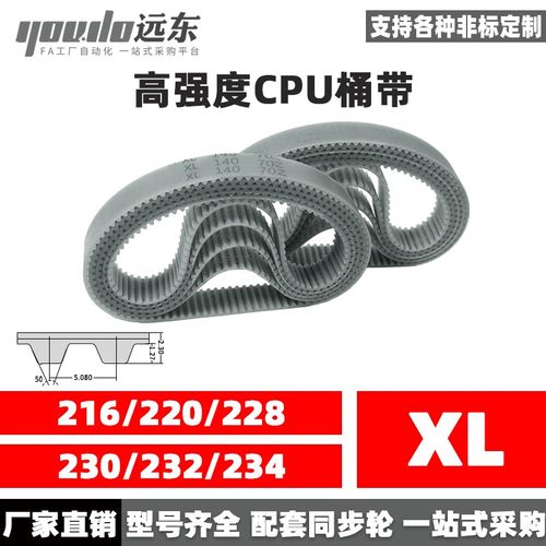 聚氨酯钢丝同步带CPU桶带无缝皮带XL 216/220/228/230/232/234