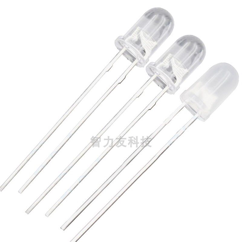 F5/5MM圆头二脚无极LED透明雾状直插灯珠高亮红绿红蓝红翠绿双色